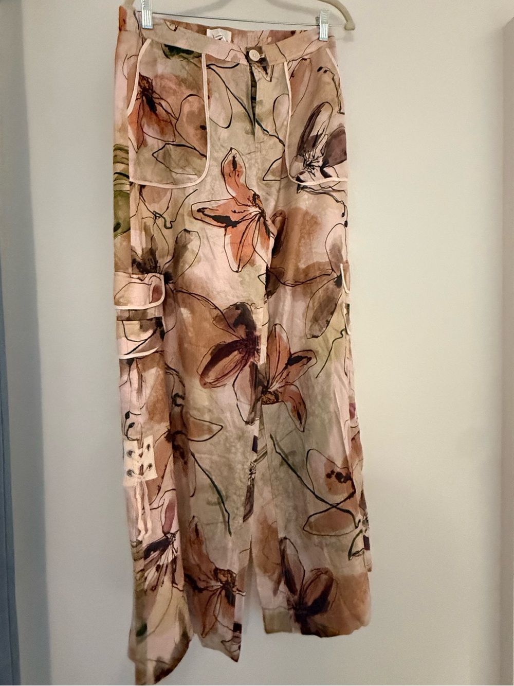 Anthropologie Floral Wide-Leg Linen Blend Pants - Pink Multi